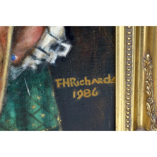 3138 - A framed oil on board possibly Nostradamus signed F H Richards 1986 59 x 50 cm