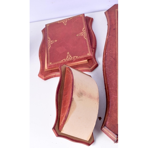 A vintage Italian leather writing desk set ,ink stand, blotters, etc