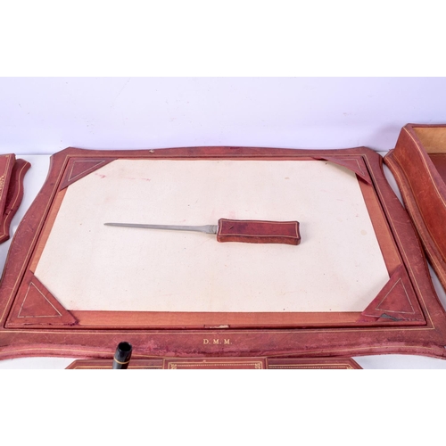 A vintage Italian leather writing desk set ,ink stand, blotters, etc