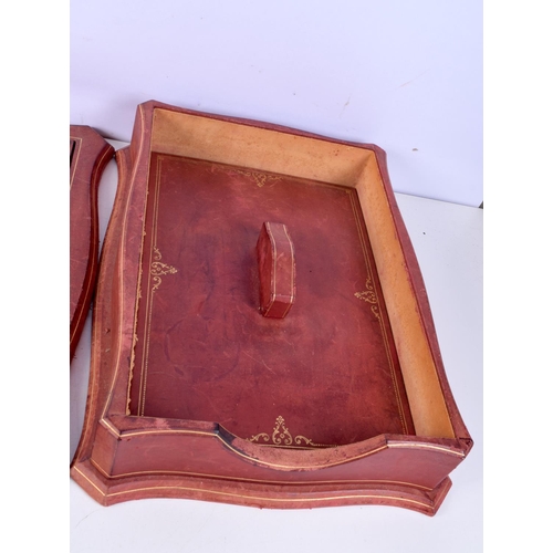 A vintage Italian leather writing desk set ,ink stand, blotters, etc