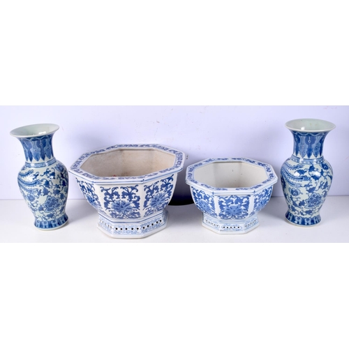 3746 - Two Chinese blue and white vases together with two large platers.