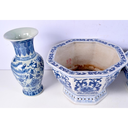 3746 - Two Chinese blue and white vases together with two large platers.