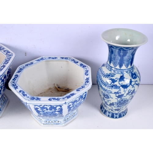 3746 - Two Chinese blue and white vases together with two large platers.