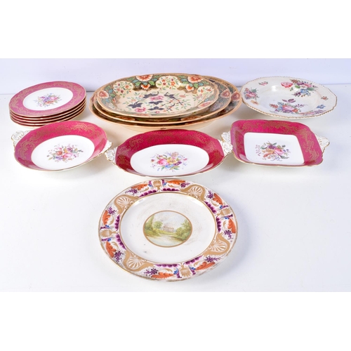 3753 - A collection of 19th Stafoordshire platters together with Coalport plates etc