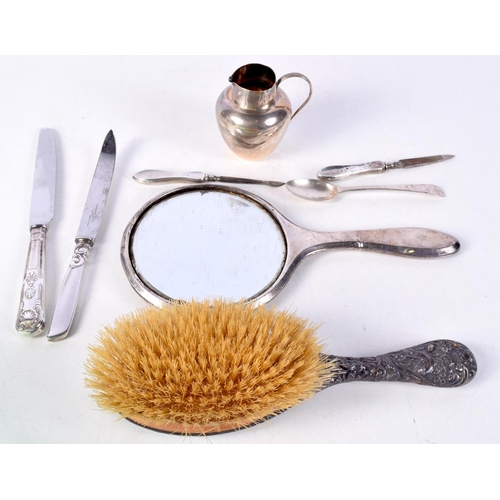 3757 - A collection of Silver and plated items  Mirror, Jug , brush etc 25 cm (8).