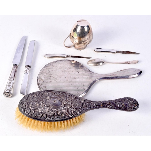 3757 - A collection of Silver and plated items  Mirror, Jug , brush etc 25 cm (8).