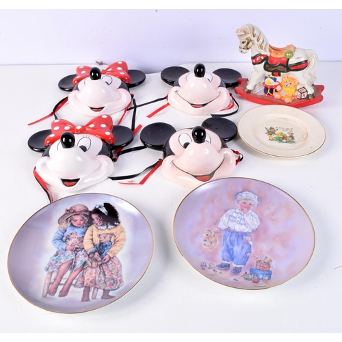 3766 - A collection of Mickey/Minnie  Mouse porcelain wall pockets, ceramic horse money box Etc 21 cm (8).