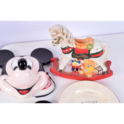 3766 - A collection of Mickey/Minnie  Mouse porcelain wall pockets, ceramic horse money box Etc 21 cm (8).