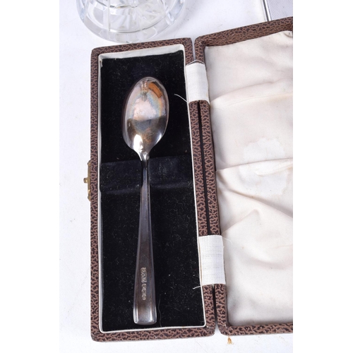 3767 - A collection of silver and plated items Egg cup and spoons, mirror etc (5)