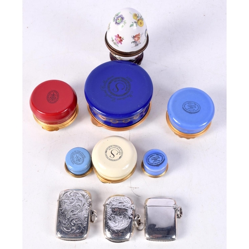 3769 - A collection of silver vesta cases together with a collection of ceramic pots 6cm.(11)