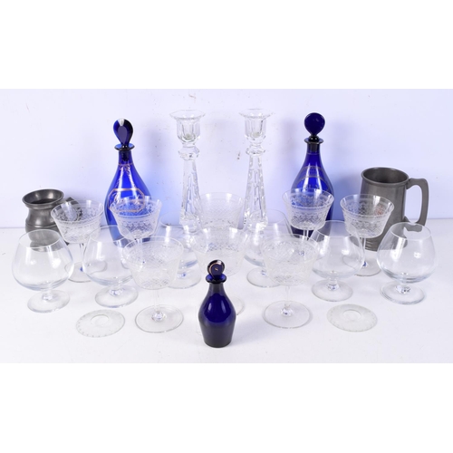 3770 - A collection of etched glass ware, decanters, candlesticks etc (Qty)