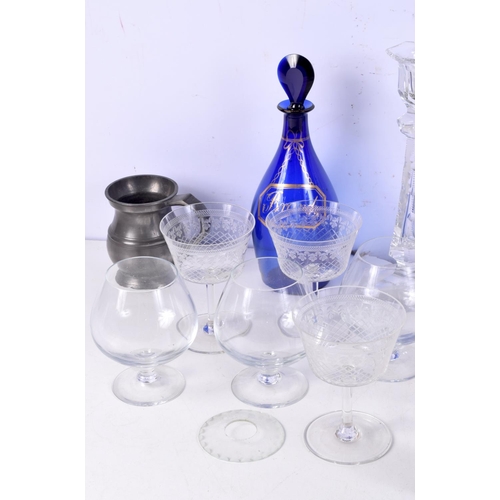 3770 - A collection of etched glass ware, decanters, candlesticks etc (Qty)