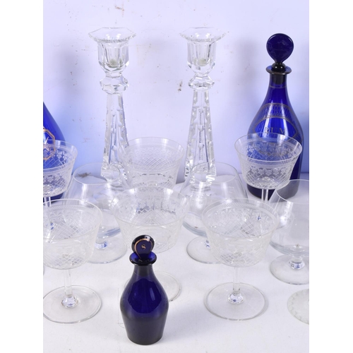 3770 - A collection of etched glass ware, decanters, candlesticks etc (Qty)