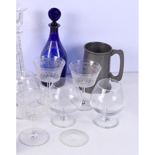 3770 - A collection of etched glass ware, decanters, candlesticks etc (Qty)