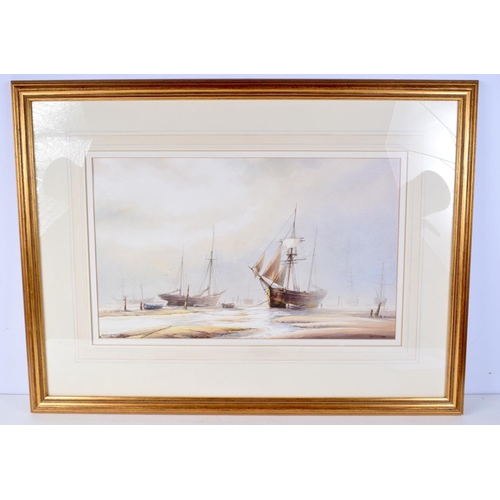 3773 - A framed watercolour of Whitby Harbour C1890 by David C Bell 1994 37 x 60 cm.