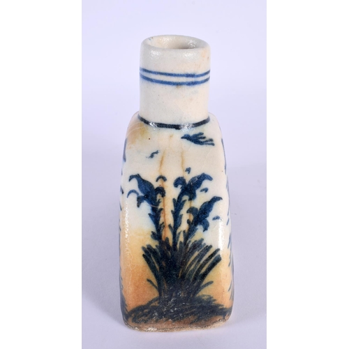 102 - A RARE 18TH/19TH CENTURY MIDDLE EASTERN PERSIAN VASE painted with Chinese landscapes. 13 cm x 13 cm.