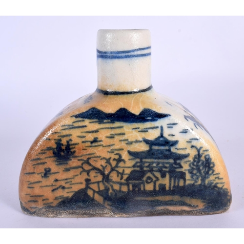 102 - A RARE 18TH/19TH CENTURY MIDDLE EASTERN PERSIAN VASE painted with Chinese landscapes. 13 cm x 13 cm.