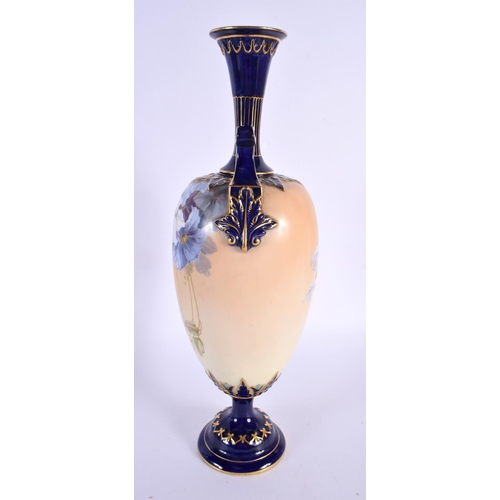 106 - A LARGE ROYAL WORCESTER TWIN HANDLED PORCELAIN VASE. 33 cm high.