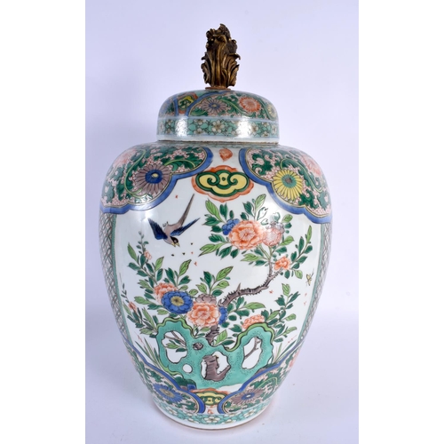 112 - A LARGE 19TH CENTURY FRENCH SAMSONS OF PARIS FAMILLE VERTE VASE AND COVER painted in the Kangxi styl... 