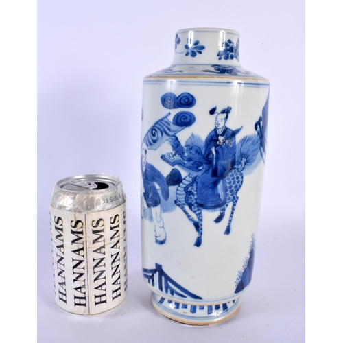 113 - A LARGE 17TH/18TH CENTURY CHINESE BLUE AND WHITE PORCELAIN VASE Kangxi, painted with a male upon a b... 