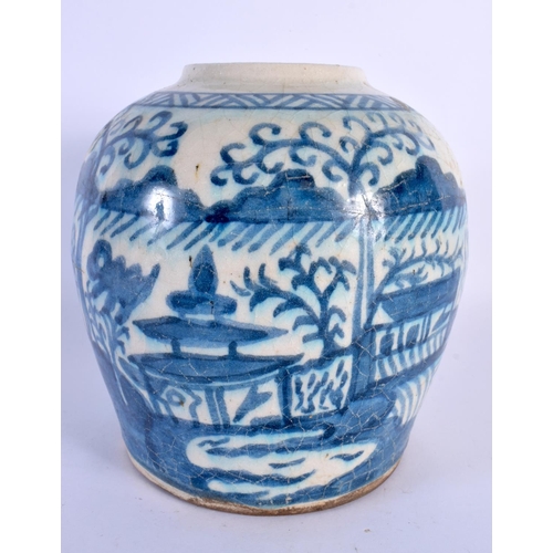 118 - AN 18TH CENTURY PERSIAN IRANIAN BLUE AND WHITE GINGER JAR painted in the Chinese export style. 21 cm... 