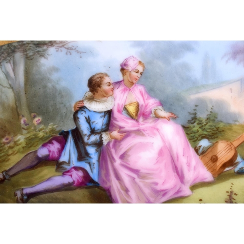 120 - A PAIR OF 19TH CENTURY FRENCH SEVRES PORCELAIN PLAQUES painted with figures in landscapes. 25 cm x 1... 