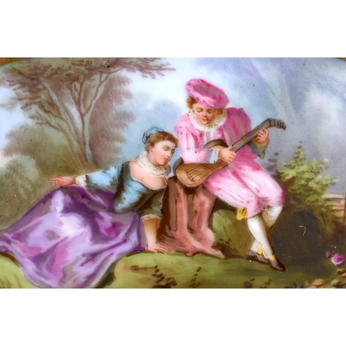 120 - A PAIR OF 19TH CENTURY FRENCH SEVRES PORCELAIN PLAQUES painted with figures in landscapes. 25 cm x 1... 