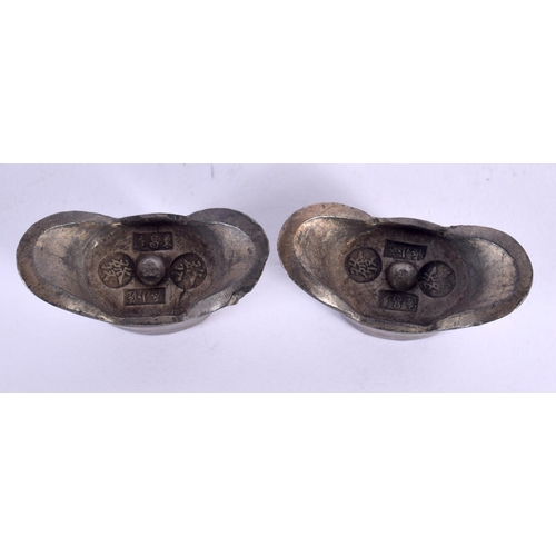 144 - TWO EARLY 20TH CENTURY CHINESE SILVER INGOTS Late Qing/Republic. 251 grams. 5 cm x 3 cm. (2)