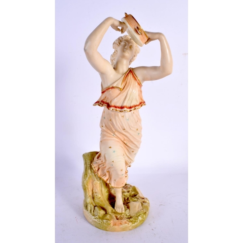 179 - ROYAL WORCESTER FIGURE, AFTER  JAMES HADLEY, EMBLEMATIC OF MUSIC AND JOY, DANCING HOLDING A TAMBOURI... 