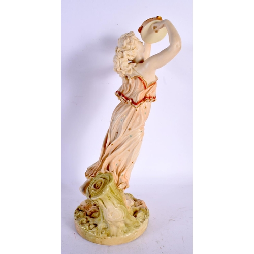 179 - ROYAL WORCESTER FIGURE, AFTER  JAMES HADLEY, EMBLEMATIC OF MUSIC AND JOY, DANCING HOLDING A TAMBOURI... 