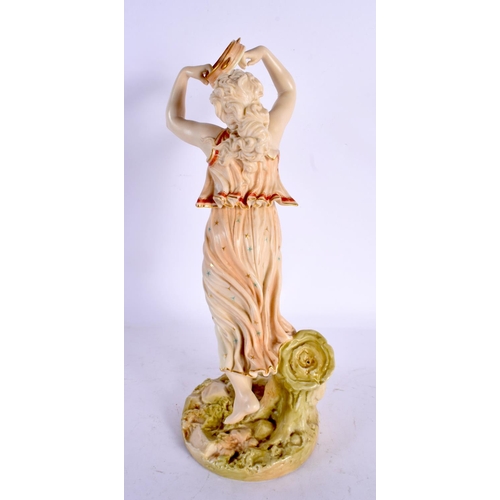 179 - ROYAL WORCESTER FIGURE, AFTER  JAMES HADLEY, EMBLEMATIC OF MUSIC AND JOY, DANCING HOLDING A TAMBOURI... 