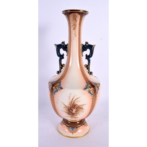 192 - HADLEY'S WORCESTER PANELLED OVOID TWO HANDLED VASE, PAINTED WITH BIRDS AMONGST FOLIAGE AND FLORAL SP... 