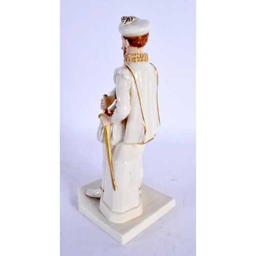 194 - ROYAL WORCESTER FIGURE, AFTER JAMES HADLEY, SIR WALTER RALEIGH, STANDING HOLDING HIS SWORD, PICKED O... 