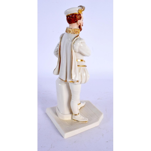 194 - ROYAL WORCESTER FIGURE, AFTER JAMES HADLEY, SIR WALTER RALEIGH, STANDING HOLDING HIS SWORD, PICKED O... 