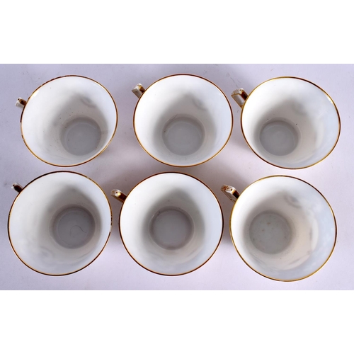 203 - 19TH CENTURY EUROPEAN SET OF SIX TEACUPS AND SAUCERS IN ART NOUVEAU STYLE , CUPS MARKED D T 3300