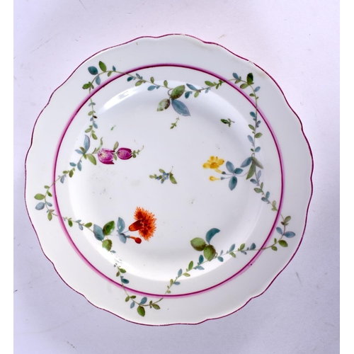 240 - MEISSEN PLATE PAINTED WITH SWAGS OF LEAVES AND FLOWERS UNDER A PUCE LINE CIRCLE AND PUCE BORDER, CRO... 