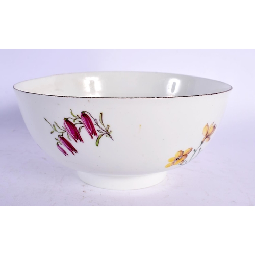 245 - 18TH CENTURY CHELSEA BOWL PAINTED WITH FLOWERS IN MEISSEN STYLE, RED ANCHOR MARK 4 MARK