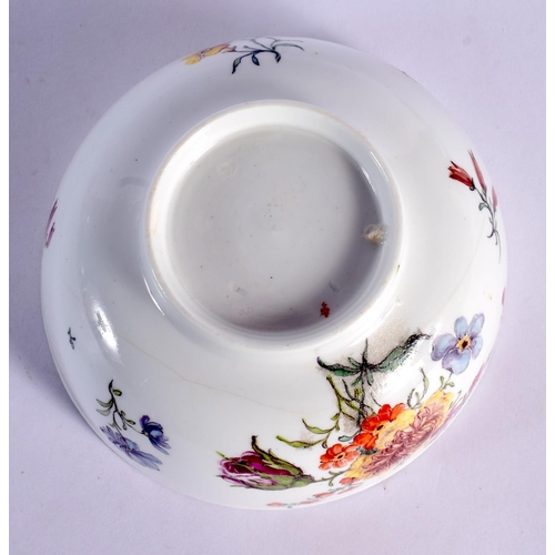 245 - 18TH CENTURY CHELSEA BOWL PAINTED WITH FLOWERS IN MEISSEN STYLE, RED ANCHOR MARK 4 MARK