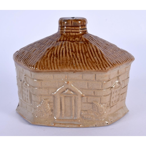 31 - A CHARMING MID 19TH CENTURY ENGLISH SALT GLAZED POTTERY MONEY BOX formed as a cottage. 12 cm x 10 cm... 