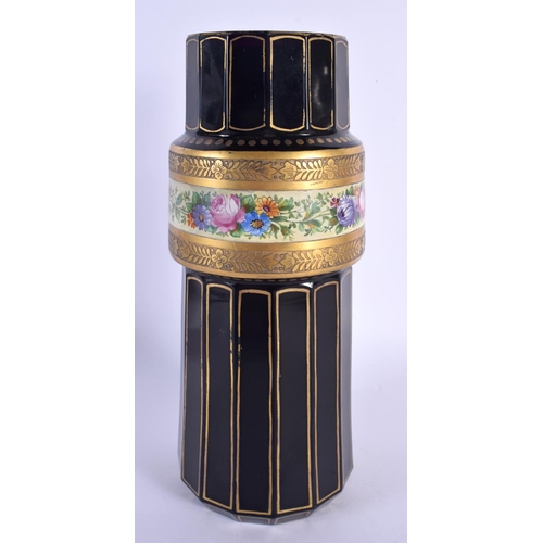 39 - A LARGE MOSER KARLSBAD ENAMELLED GLASS VASE painted with flowers and vines. 27 cm x 11 cm.