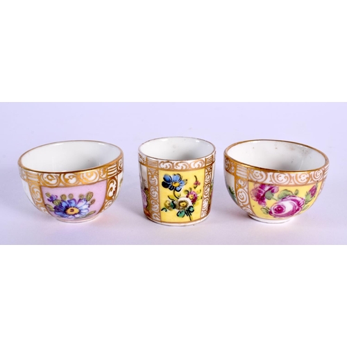 42 - THREE 19TH CENTURY MINIATURE DRESDEN PORCELAIN CUPS AND SAUCERS Meissen style. 7 cm wide. (6)