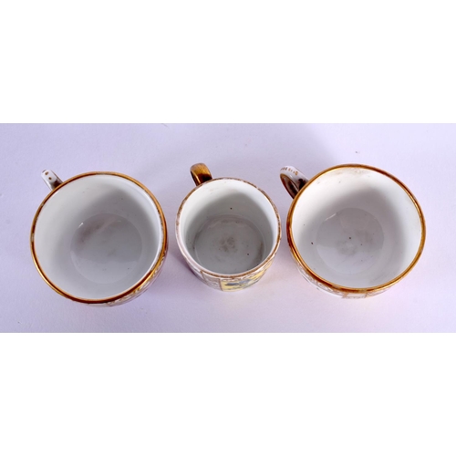 42 - THREE 19TH CENTURY MINIATURE DRESDEN PORCELAIN CUPS AND SAUCERS Meissen style. 7 cm wide. (6)