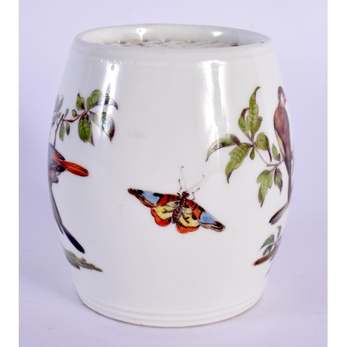 43 - A RARE 19TH CENTURY MEISSEN PORCELAIN SANDER POUNCE POT painted with birds. 7 cm x 8.5 cm.