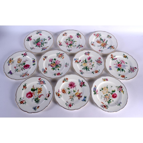 44 - A SET OF TEN COALPORT PORCELAIN PAINTED FLOWER PLATES. 21 cm wide. (10)