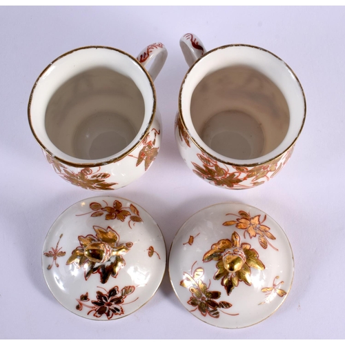 51 - AN UNUSUAL PAIR OF 19TH CENTURY CONTINENTAL PORCELAIN CUSTARD CUPS AND COVERS painted with unusual C... 