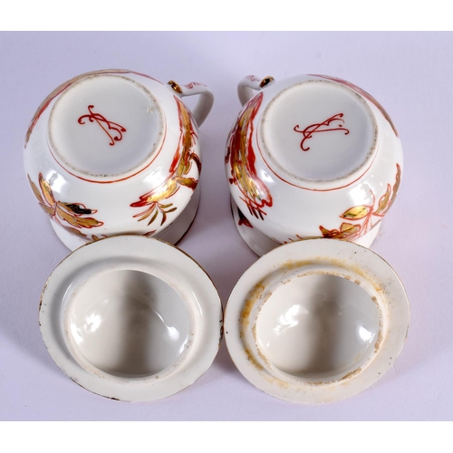 51 - AN UNUSUAL PAIR OF 19TH CENTURY CONTINENTAL PORCELAIN CUSTARD CUPS AND COVERS painted with unusual C... 