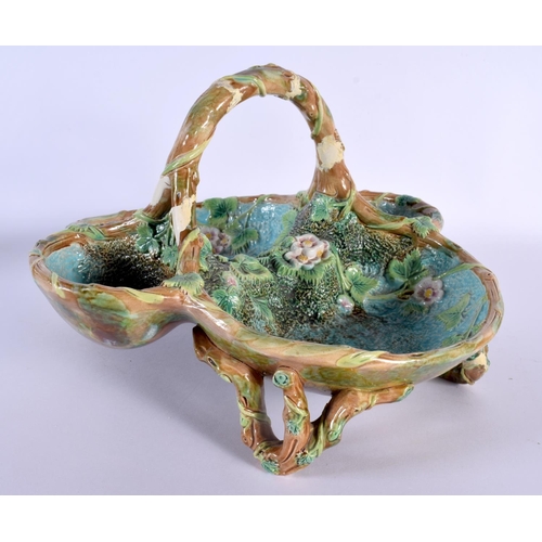 58 - A 19TH CENTURY ENGLISH MAJOLICA FOUR SECTIONED POTTERY SERVING DISH by George Jones. 28 cm x 18 cm.