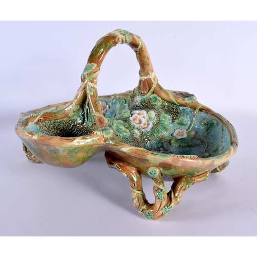 58 - A 19TH CENTURY ENGLISH MAJOLICA FOUR SECTIONED POTTERY SERVING DISH by George Jones. 28 cm x 18 cm.