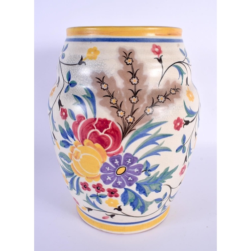 60 - A LARGE ART DECO POOLE POTTERY CARTER STABLER ADAMS VASE painted with flowers. 26 cm x 15 cm.