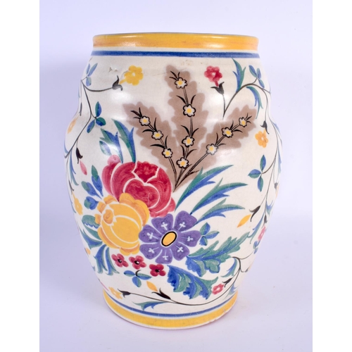 60 - A LARGE ART DECO POOLE POTTERY CARTER STABLER ADAMS VASE painted with flowers. 26 cm x 15 cm.